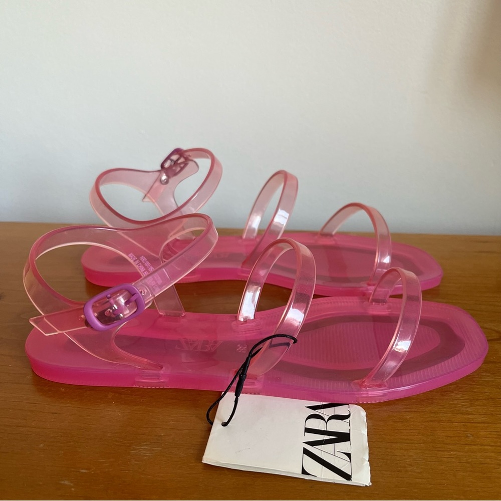 Zara Pink Jelly Sandals Colored Flat Rubber Sandals 7.5 New